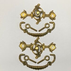 Set Of 2 Vintage Art Nouveau Brass Bail Style Drawer Pulls With Screws
